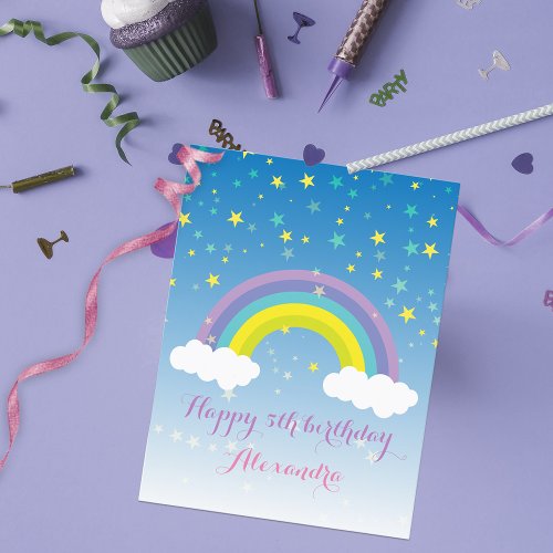 Sweet Cute Colorful Rainbow and Stars Birthday Postcard