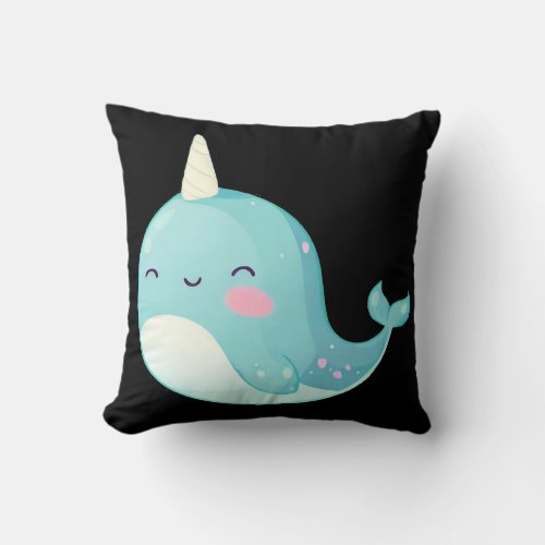 Sweet cute funny Narwhal Unicorn Throw Pillow
