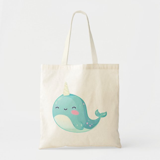 Sweet, cute, funny Narwhal, Unicorn Tote Bag (Front)