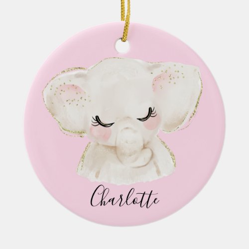 Sweet Cute  Girly Pastel Blush Pink Baby Elephant Ceramic Ornament