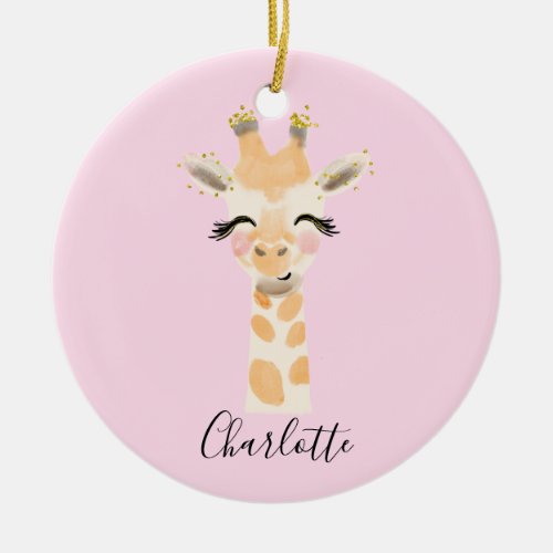 Sweet Cute  Girly Pastel Blush Pink Baby Giraffe Ceramic Ornament