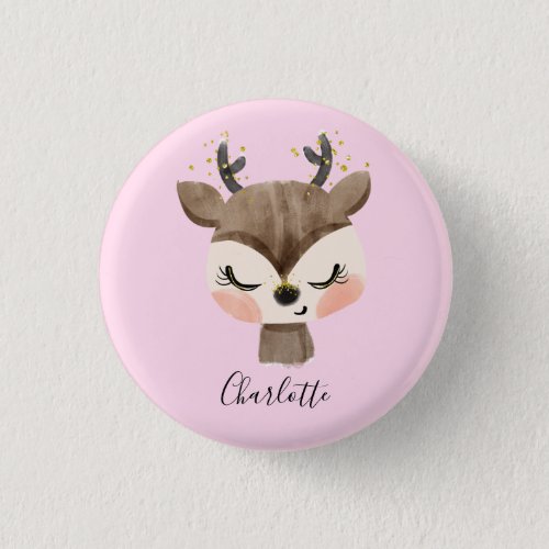 Sweet Cute  Girly Pastel Blush Pink Baby Reindeer Button