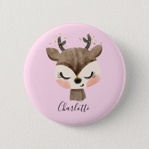 Sweet Cute  Girly Pastel Blush Pink Baby Reindeer Button