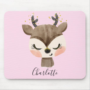 Sweet Cute & Girly Pastel Blush Pink Baby Reindeer Mouse Pad