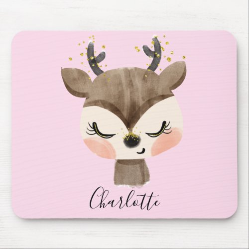 Sweet Cute  Girly Pastel Blush Pink Baby Reindeer Mouse Pad
