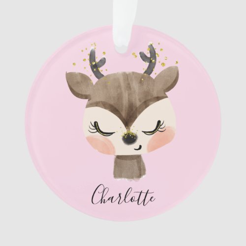 Sweet Cute  Girly Pastel Blush Pink Baby Reindeer Ornament