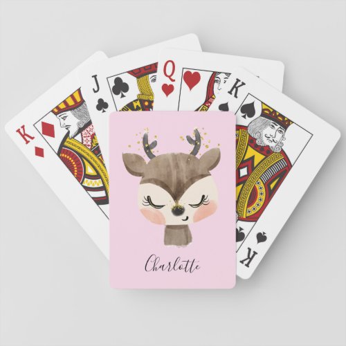 Sweet Cute  Girly Pastel Blush Pink Baby Reindeer Poker Cards