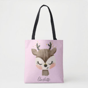 Sweet Cute & Girly Pastel Blush Pink Baby Reindeer Tote Bag