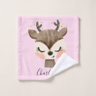 Sweet Cute & Girly Pastel Blush Pink Baby Reindeer Wash Cloth