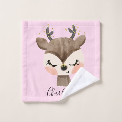 Sweet Cute  Girly Pastel Blush Pink Baby Reindeer Wash Cloth