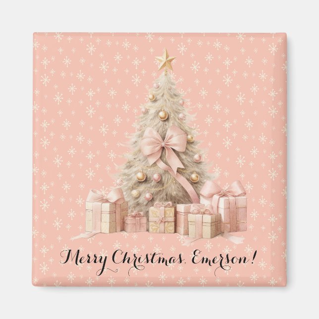 Sweet Cute & Girly Pastel Soft Pink Christmas Tree Magnet (Front)