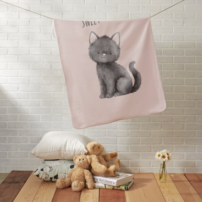 Sweet Cute Grey Cat Baby Blanket (In Situ)
