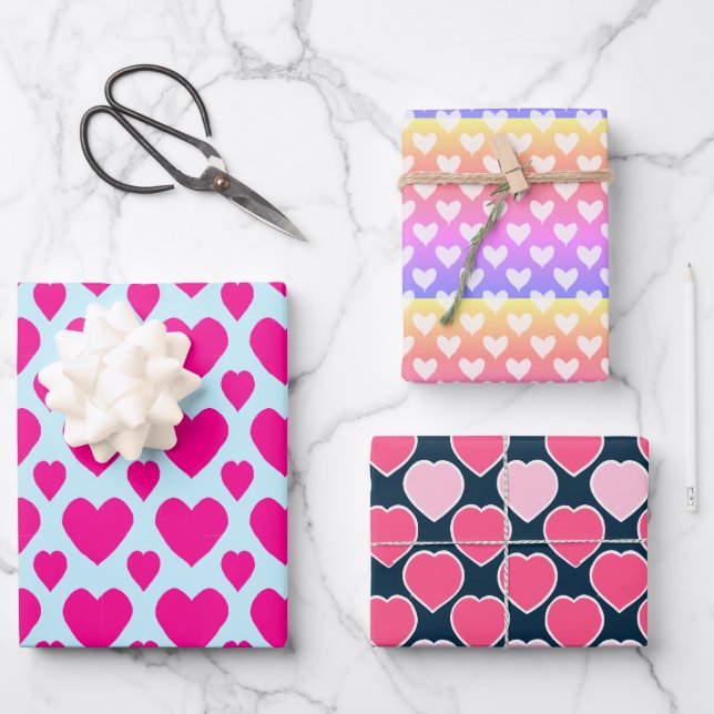 Sweet Cute Hearts Love Valentine's Day Pattern Wrapping Paper Sheets (Front)