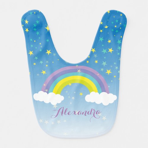 Sweet Cute Illustrated Colorful Rainbow and Stars Baby Bib