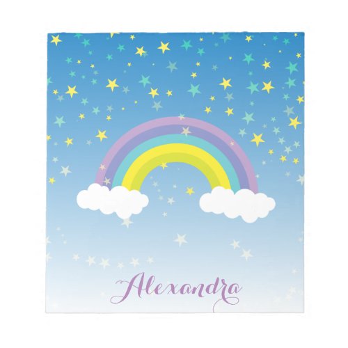 Sweet Cute Illustrated Colorful Rainbow and Stars Notepad