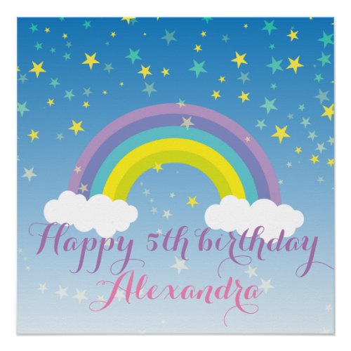 Sweet Cute Illustrated Colorful Rainbow and Stars Poster