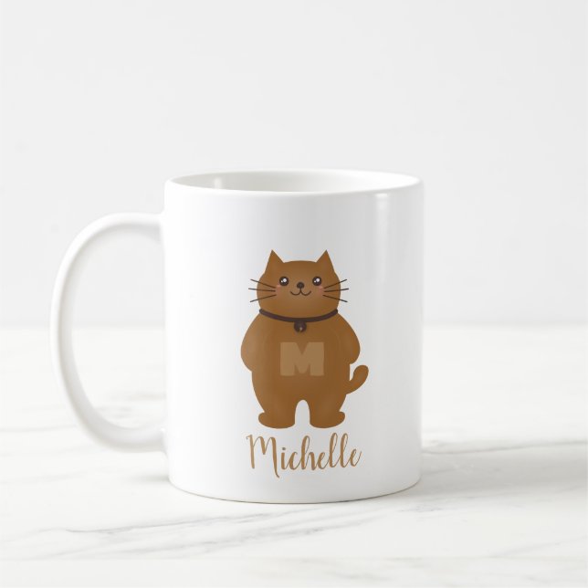 Sweet Cute Kitty Cat Lover Monogram Add Your Name Coffee Mug (Left)