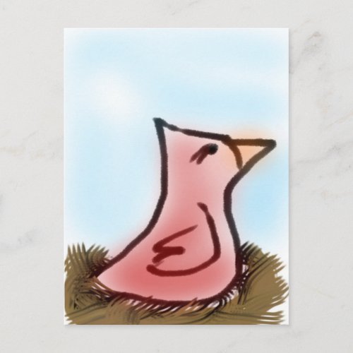 Sweet Cute Little Watercolor Redbird in a Nest Postcard