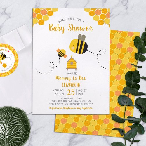 Sweet Cute Mommy to Bee Bumblebee Baby Shower Invitation