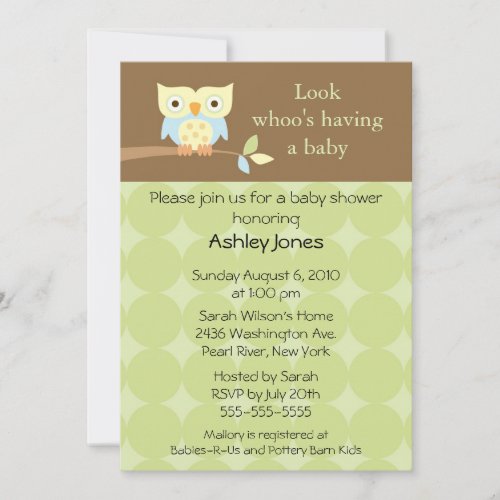 Sweet Cute Owl Neutral Baby Shower Announcements
