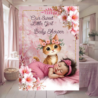 Sweet Cute Pink Girl Baby Shower Cat Kitten Invitation
