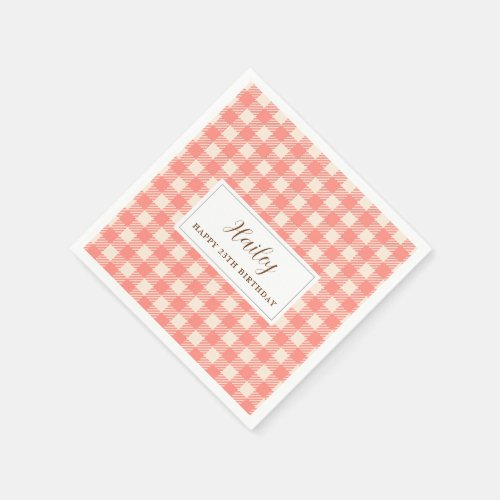 Sweet cute pink orange gingham Paper Napkin 