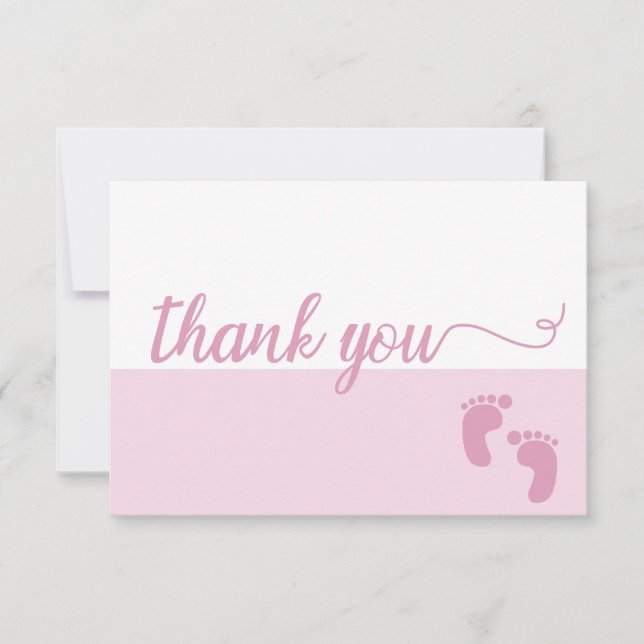 Sweet Cute Simple Pink Script baby girl shower Thank You Card (Front)