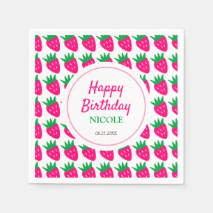 Sweet Cute Strawberry Pink Birthday  Napkins