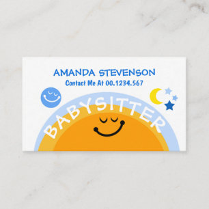 Sweet Cute Sun Babysits Earth Moon Babysitting Business Card
