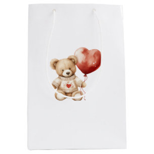 Sweet Cute Teddy Bear Heart Baby Shower Medium Gift Bag