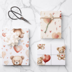 Sweet Cute Teddy Bear Heart Baby Shower Wrapping Paper Sheets