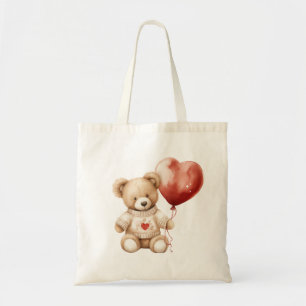 Sweet Cute Teddy Bear Heart Tote Bag