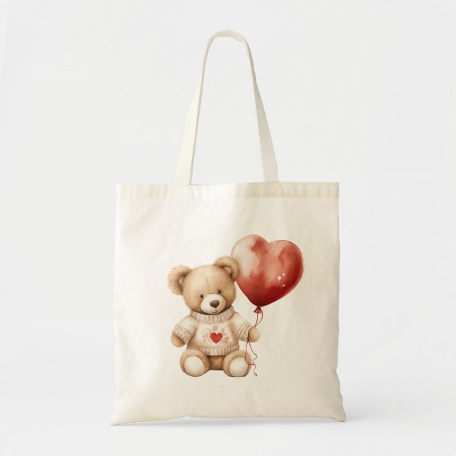 Sweet Cute Teddy Bear Heart  Tote Bag (Front)