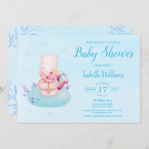 Sweet cute Unicorn Watercolor Boy Baby Shower Invitation