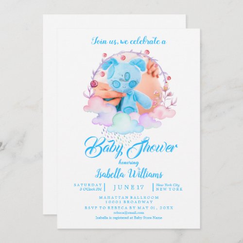 Sweet cute Unicorn Watercolor Boy Baby Shower Invitation