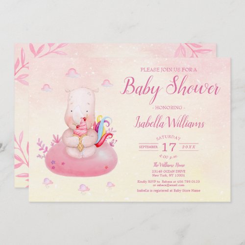 Sweet cute Unicorn Watercolor Girl Baby Shower Invitation