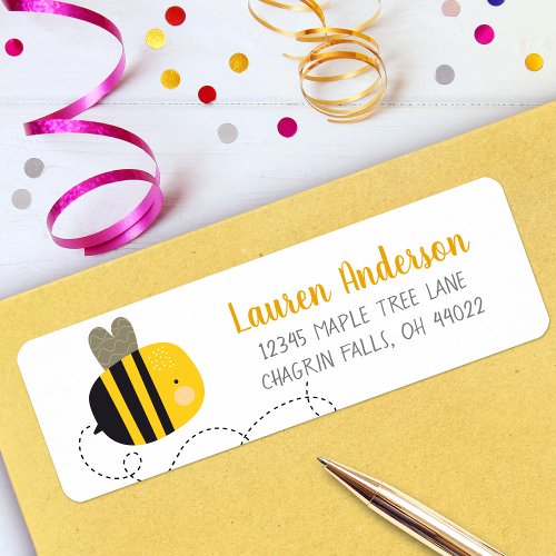 Sweet Cute Yellow Bee Kawaii Baby Shower Address Label