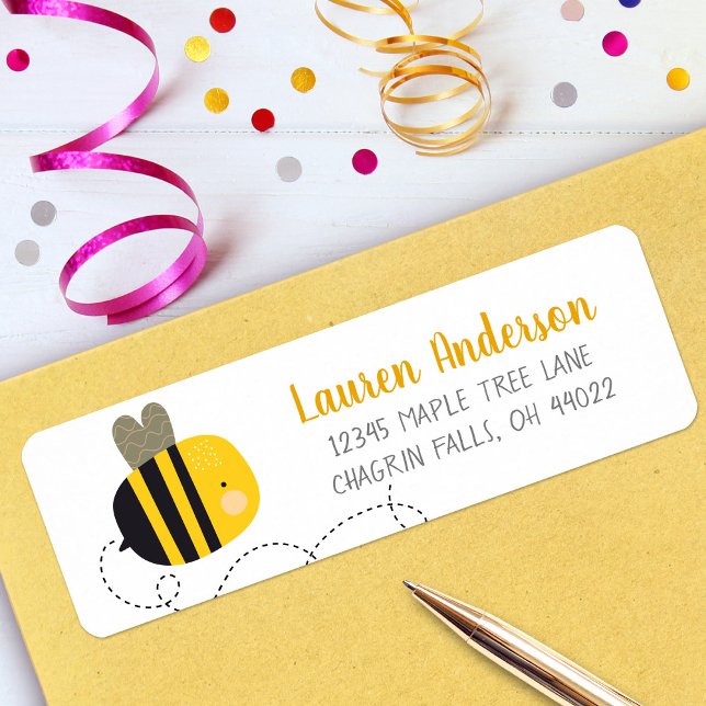 Sweet Cute Yellow Bee Kawaii Baby Shower Address Label (Creator Uploaded)