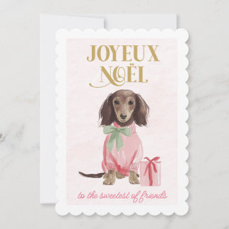 Sweet Dachshund Pink Joyeux Noël Holiday Card