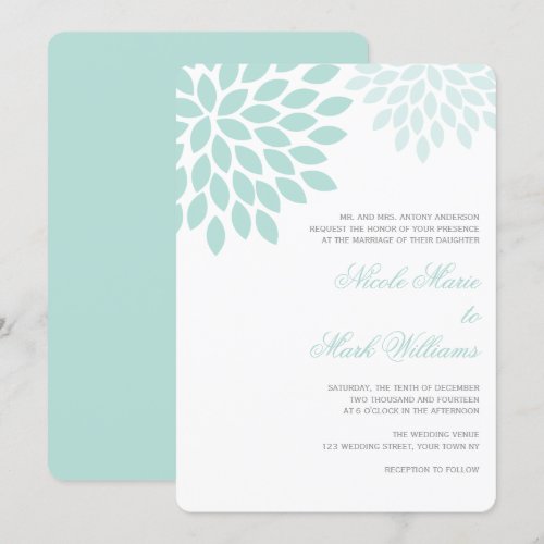 White and Mint Chrysanthemums Wedding Custom Invitation