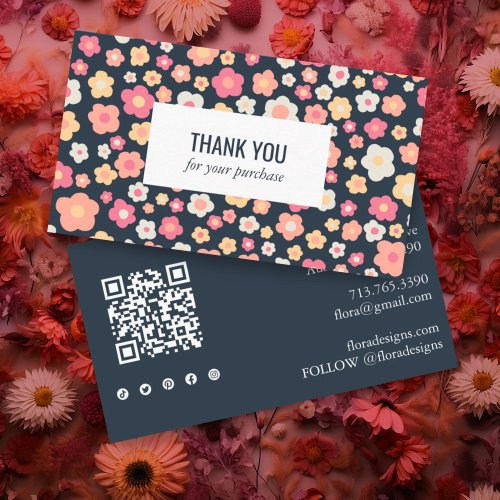 Sweet Daisies Floral QR Code Social Icon Thank You Business Card