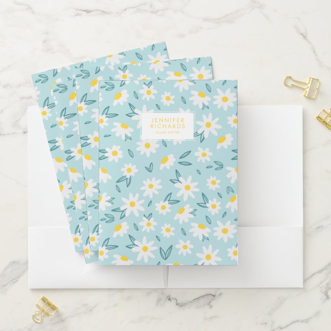 Sweet Daisies Pattern Personalized Pocket Folder (In Situ)