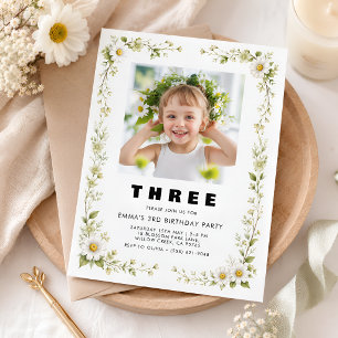 Sweet Daisy 3rd Birthday Invitation with Photo