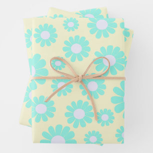 Sweet Daisy Baby Pastel Green Blue Pink Wrapping Paper Sheets
