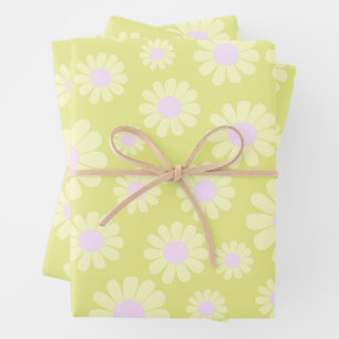 Sweet Daisy Baby Pastel Green Yellow Pink Wrapping Paper Sheets