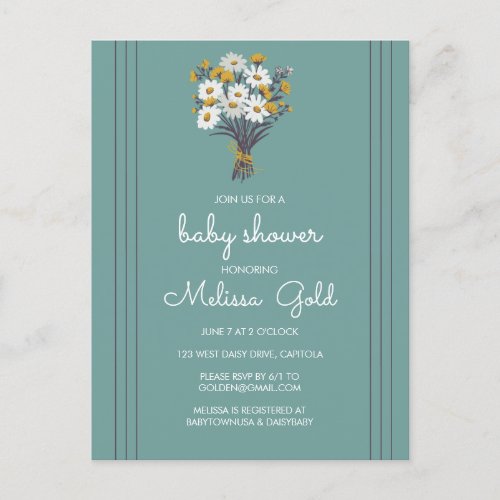 Sweet Daisy Bouquet Chic BABY SHOWER CUSTOM  Invitation Postcard