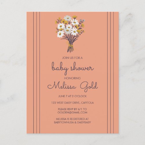 Sweet Daisy Bouquet Chic BABY SHOWER CUSTOM  Invitation Postcard