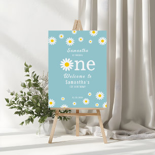 Sweet Daisy Floral Teal Blue First Birthday Foam Board