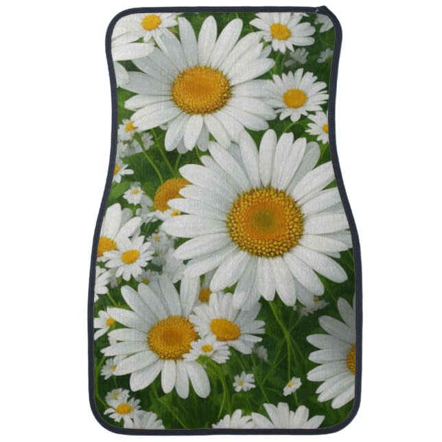 Sweet daisy pattern white floral greenery car floor mat (Front)