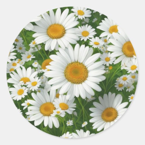 Sweet daisy pattern white floral greenery classic round sticker